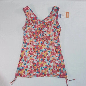 NWT UV Skinz Tankini Swim Top S Multicolor Dot Print UPF 50+ Ruched Bust